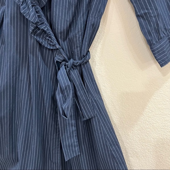 90 Spiegel Black Stripe Ruffle Collar Wrap Dress Sz 14 Goth Grunge Dark Romantic - Picture 3 of 10